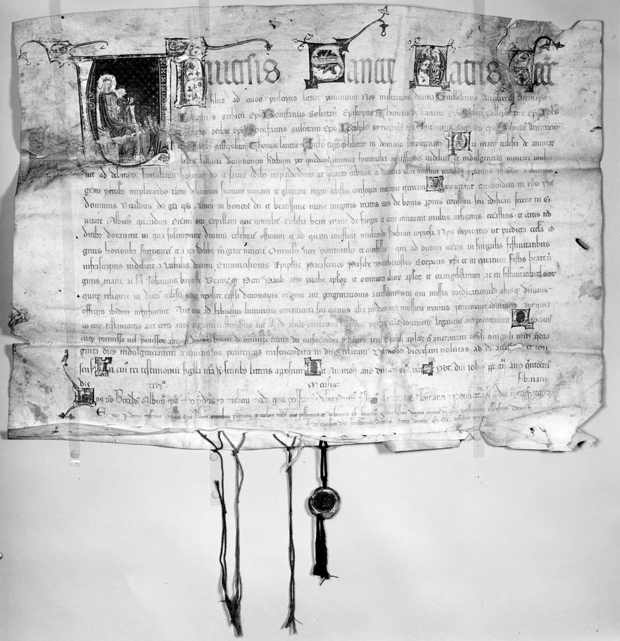 Parchment charter of 1331 with its pendant wax seals still attached