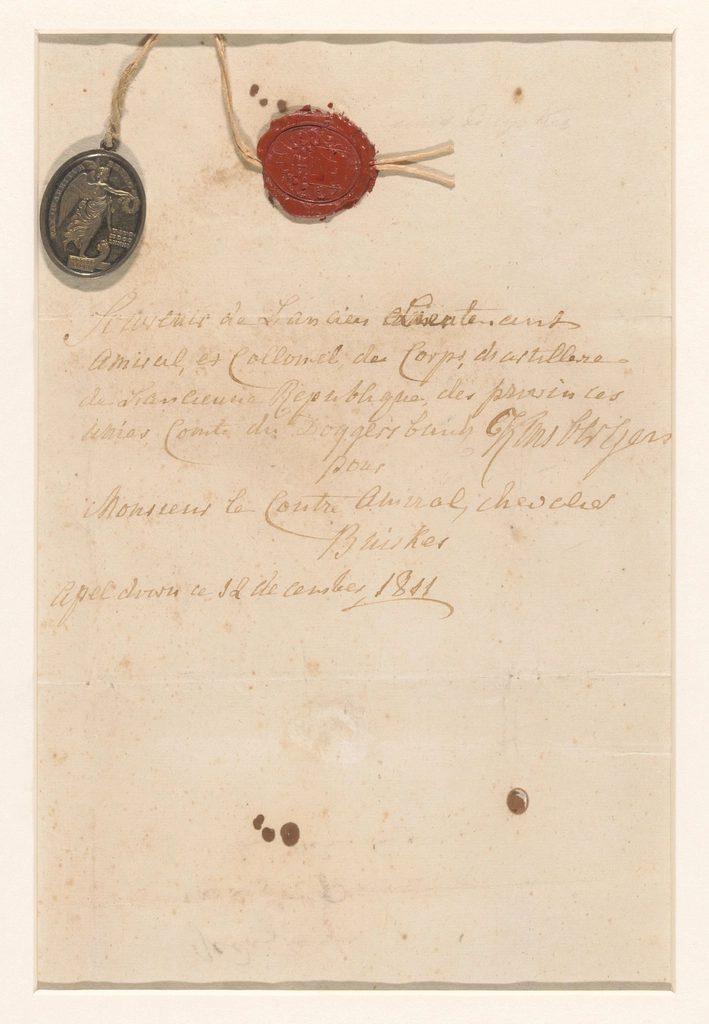A handwritten deed closed with a red wax seal and a pendant medal, 1811